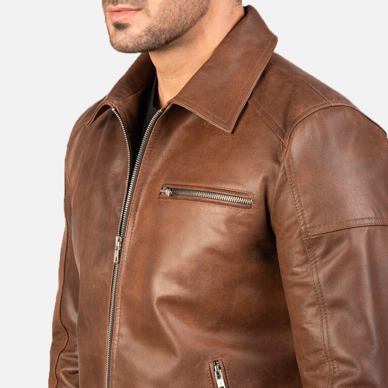 Mens Lavendard Brown Leather Biker Jacket7851-9-1577528746281